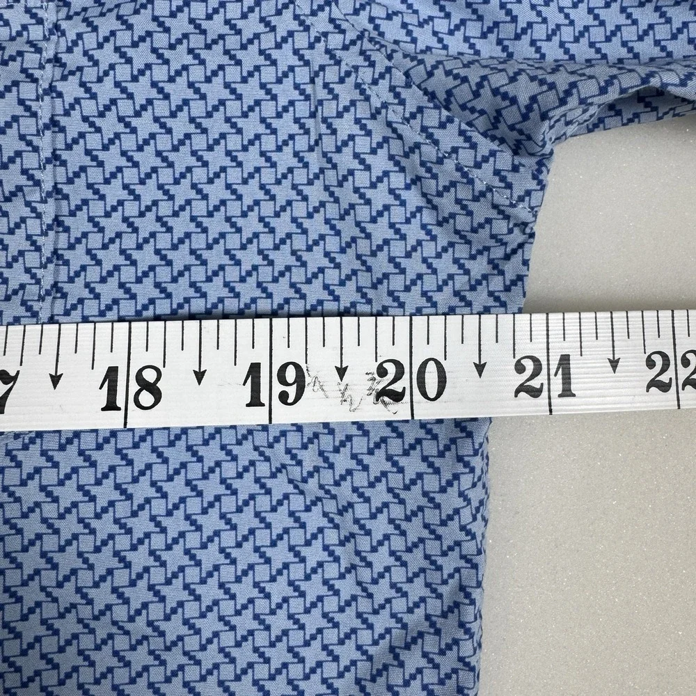 Banana Republic Men M Blue Geometric Print Tech Stretch Slim Flex Fit Shirt